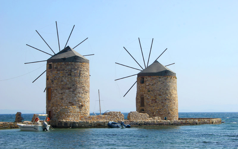 The windmills at the port of Chios Town